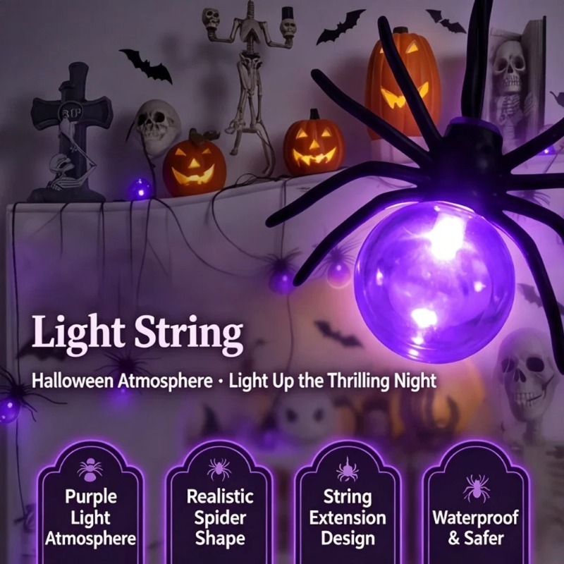 Ac Outdoor Power - Op batterijen werkende Spider LED-lichtslingers, Halloween-buitendecoraties